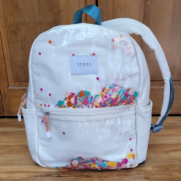 🌈 STATE Kane Kids Rainbow Sequin Confetti Backpack - Cream and Multicolor - Picture 1 of 14